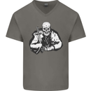 Viking Skull & Sword Thor Valhalla Mens V-Neck Cotton T-Shirt Charcoal