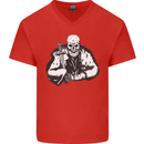 Viking Skull & Sword Thor Valhalla Mens V-Neck Cotton T-Shirt Red