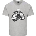 Viking Skull & Sword Thor Valhalla Mens V-Neck Cotton T-Shirt Sports Grey