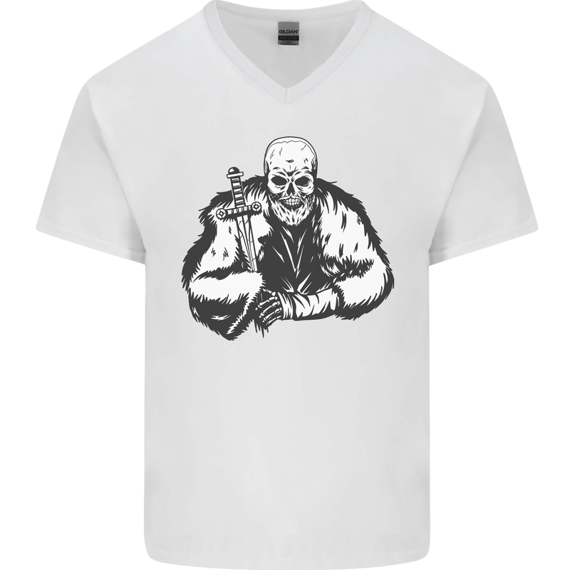Viking Skull & Sword Thor Valhalla Mens V-Neck Cotton T-Shirt White