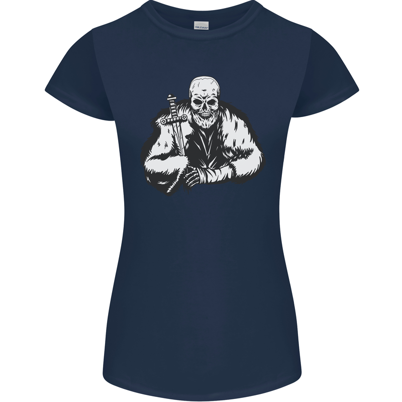Viking Skull & Sword Thor Valhalla Womens Petite Cut T-Shirt Navy Blue