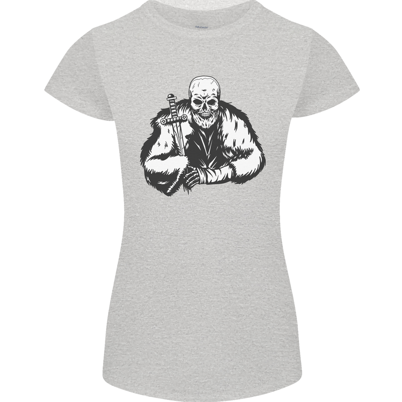 Viking Skull & Sword Thor Valhalla Womens Petite Cut T-Shirt Sports Grey