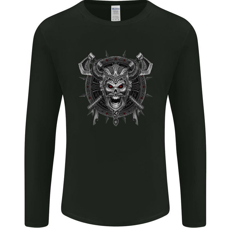 Viking Skull with Swords & Shield Valhalla Mens Long Sleeve T-Shirt Black