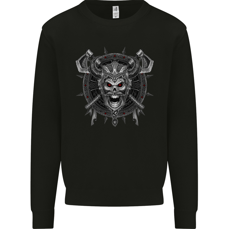 Viking Skull with Swords & Shield Valhalla Mens Sweatshirt Jumper Black