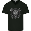 Viking Skull with Swords & Shield Valhalla Mens V-Neck Cotton T-Shirt Black