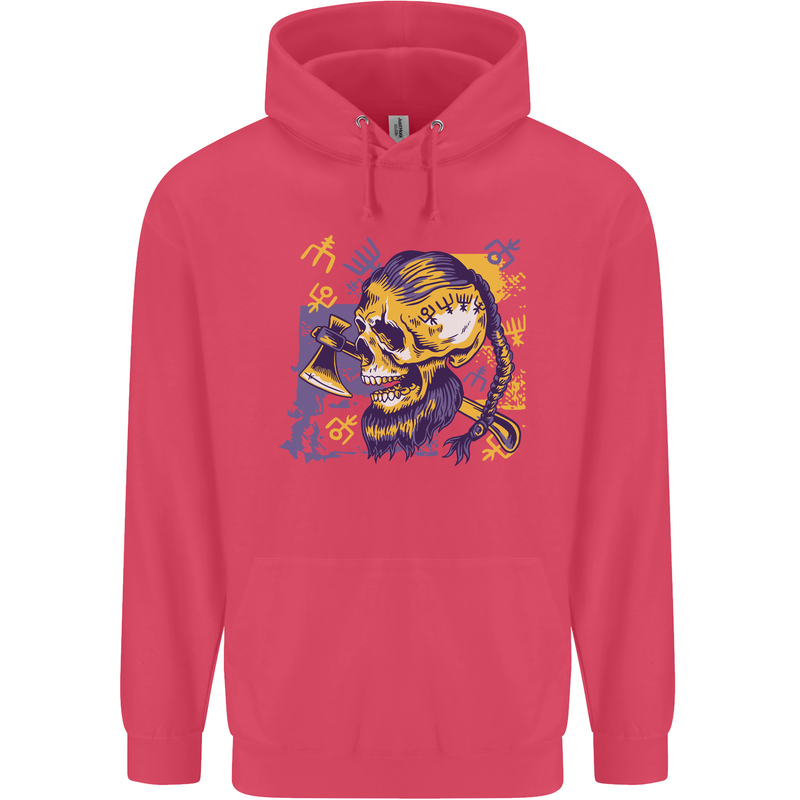 Viking Symbols Skull Childrens Kids Hoodie Heliconia