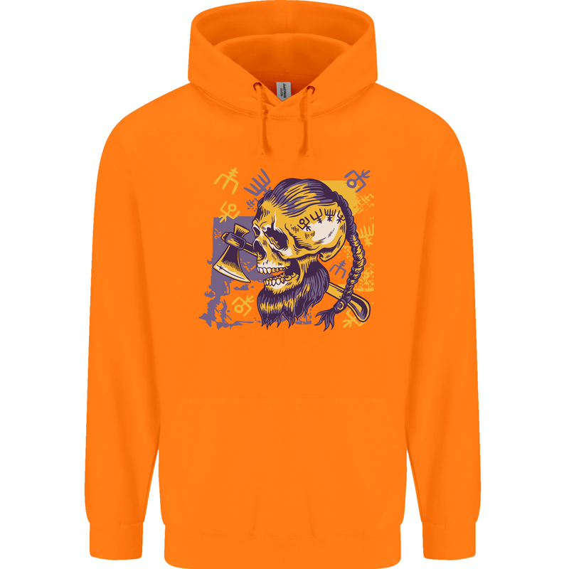 Viking Symbols Skull Childrens Kids Hoodie Orange
