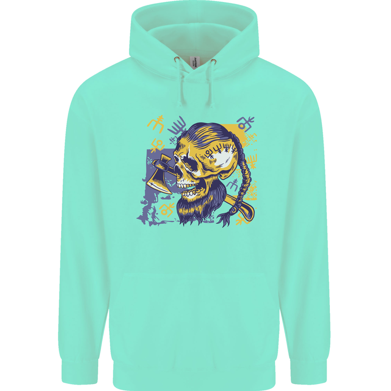 Viking Symbols Skull Childrens Kids Hoodie Peppermint