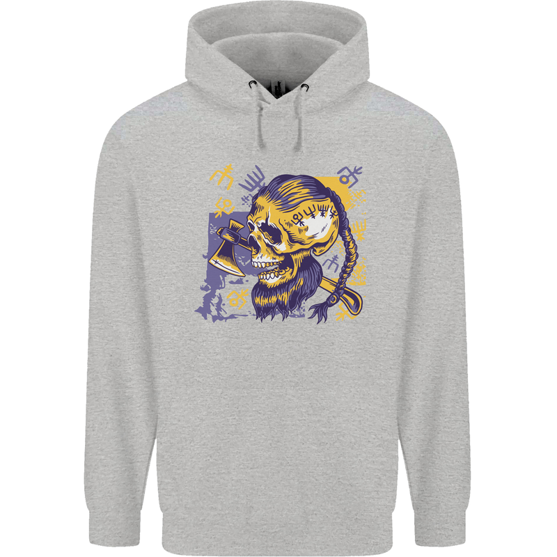 Viking Symbols Skull Childrens Kids Hoodie Sports Grey