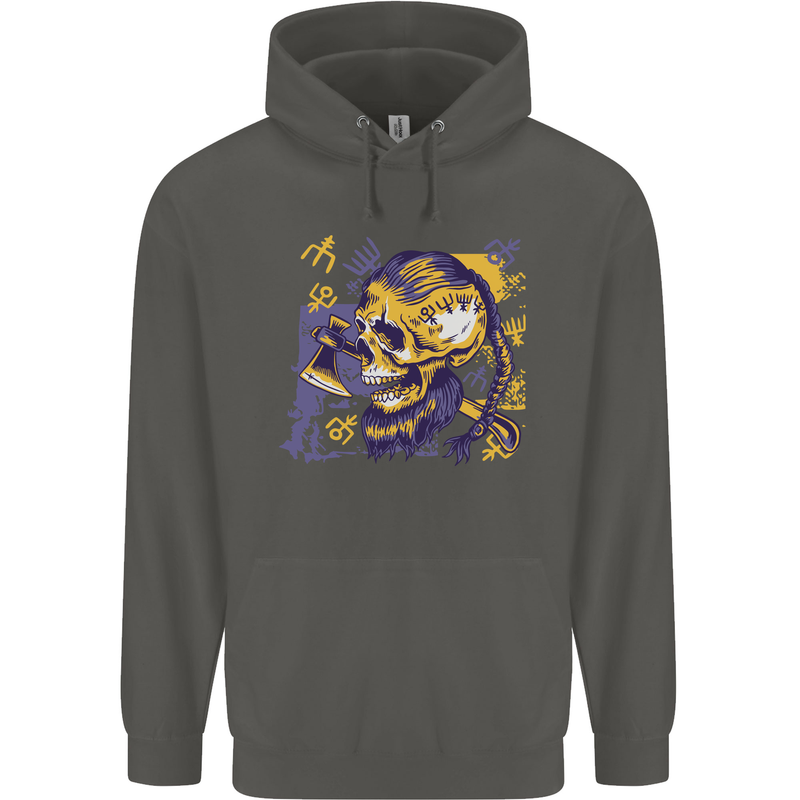 Viking Symbols Skull Childrens Kids Hoodie Storm Grey