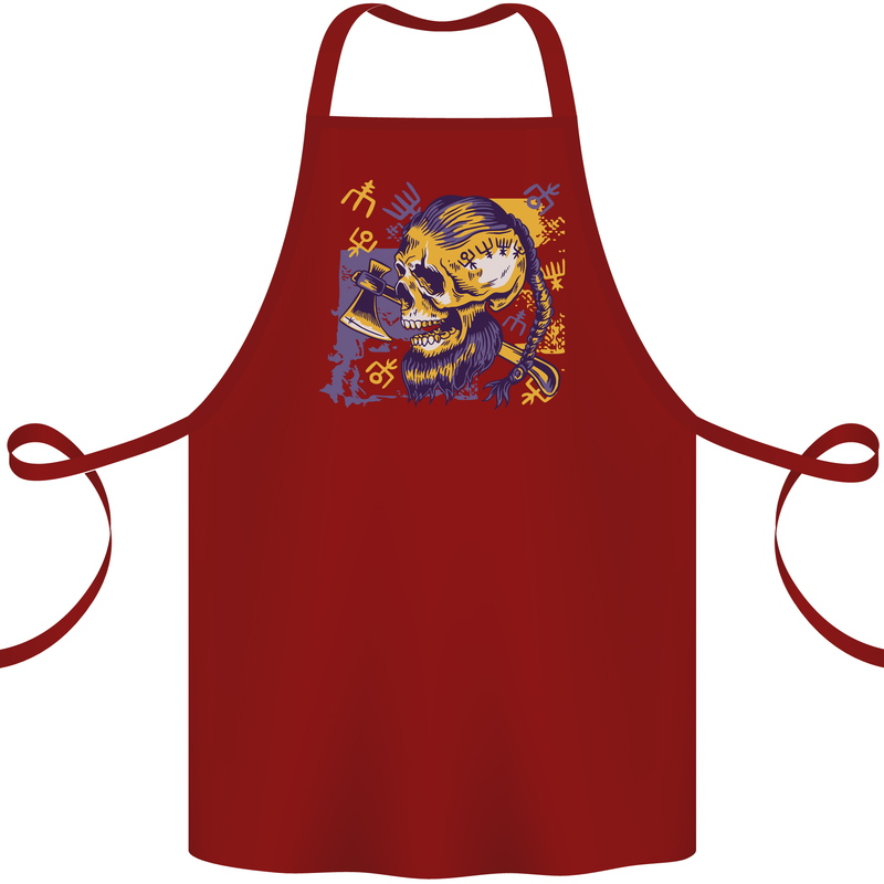 Viking Symbols Skull Cotton Apron 100% Organic Maroon