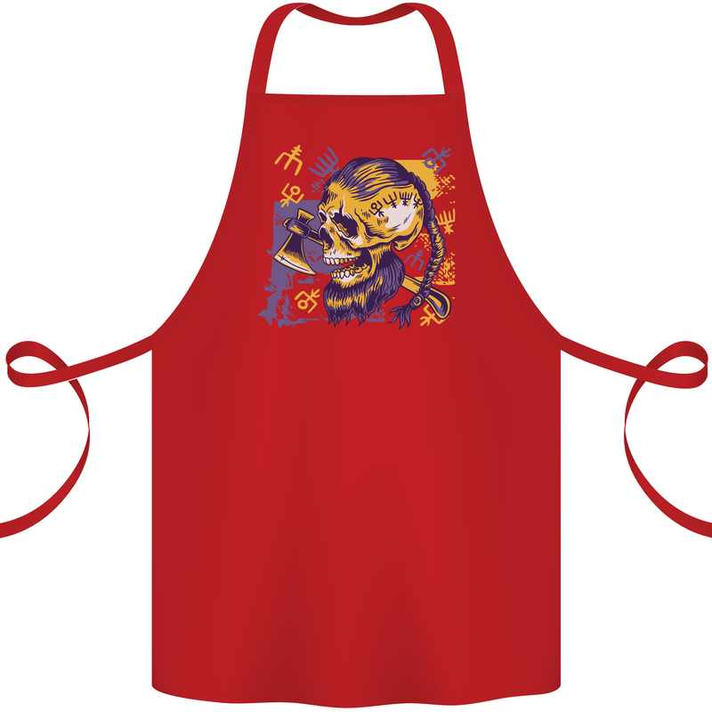 Viking Symbols Skull Cotton Apron 100% Organic Red