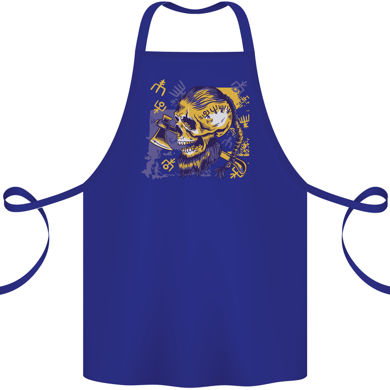 Viking Symbols Skull Cotton Apron 100% Organic Royal Blue