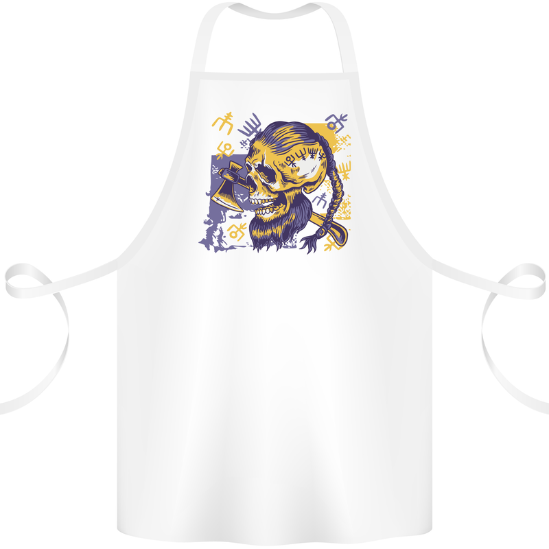 Viking Symbols Skull Cotton Apron 100% Organic White