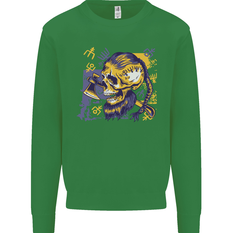 Viking Symbols Skull Kids Sweatshirt Jumper Irish Green