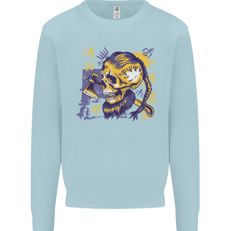 Viking Symbols Skull Kids Sweatshirt Jumper Light Blue