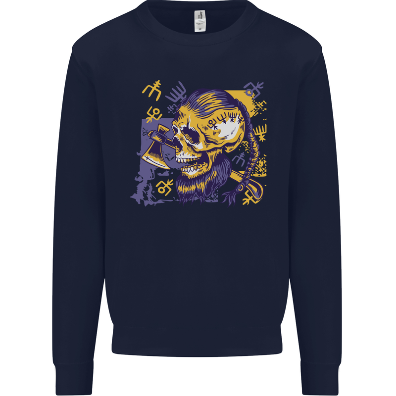 Viking Symbols Skull Kids Sweatshirt Jumper Navy Blue