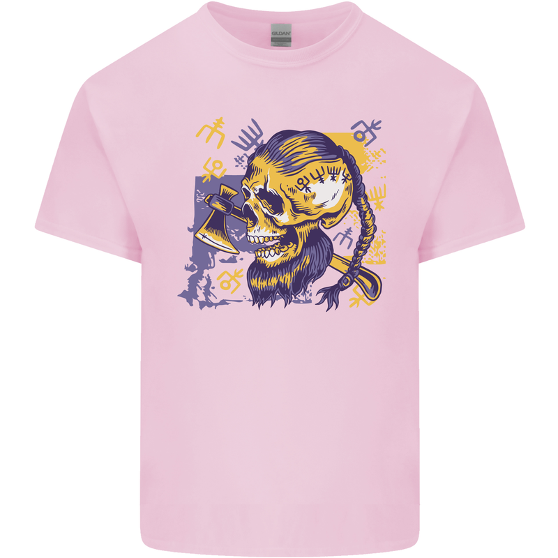 Viking Symbols Skull Mens Cotton T-Shirt Tee Top Light Pink