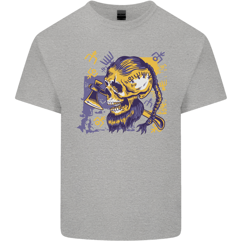 Viking Symbols Skull Mens Cotton T-Shirt Tee Top Sports Grey