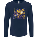 Viking Symbols Skull Mens Long Sleeve T-Shirt Navy Blue