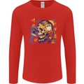 Viking Symbols Skull Mens Long Sleeve T-Shirt Red