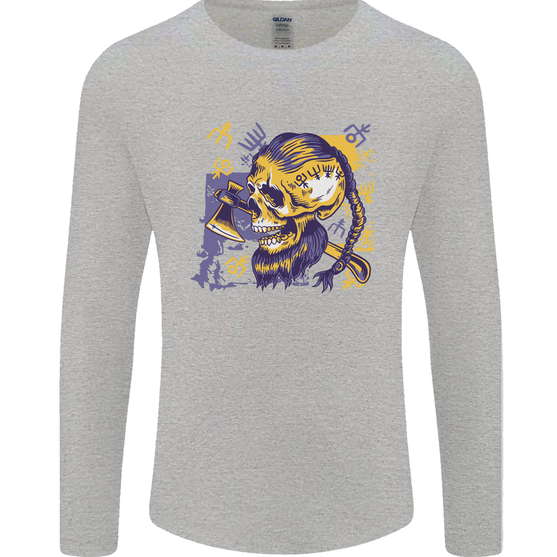 Viking Symbols Skull Mens Long Sleeve T-Shirt Sports Grey