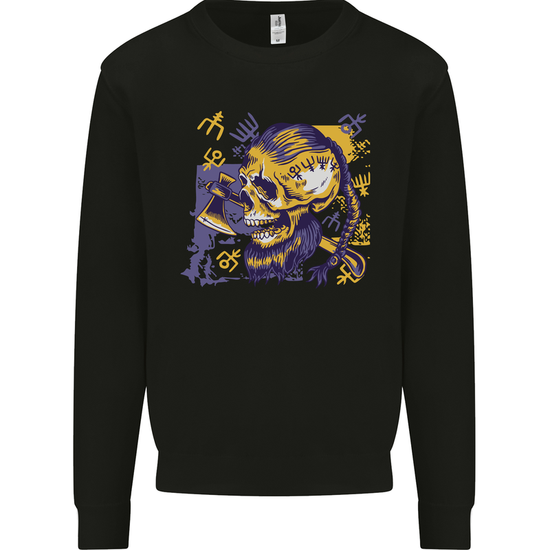 Viking Symbols Skull Mens Sweatshirt Jumper Black