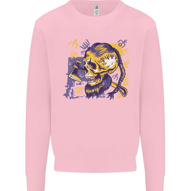 Viking Symbols Skull Mens Sweatshirt Jumper Light Pink