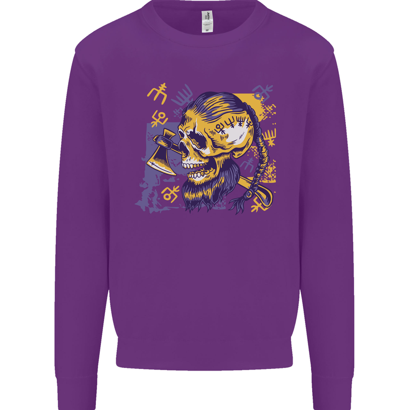 Viking Symbols Skull Mens Sweatshirt Jumper Purple