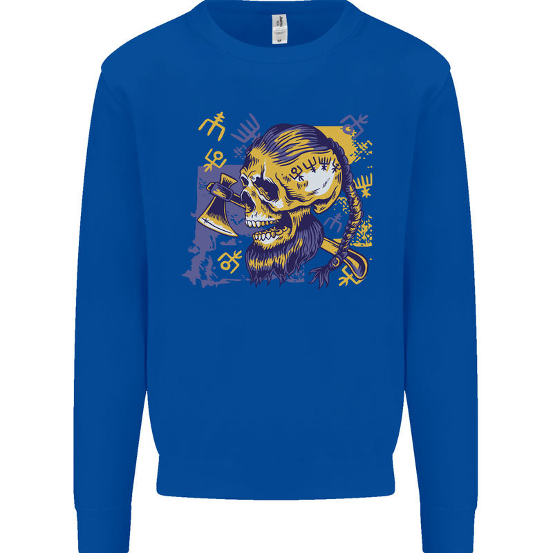 Viking Symbols Skull Mens Sweatshirt Jumper Royal Blue