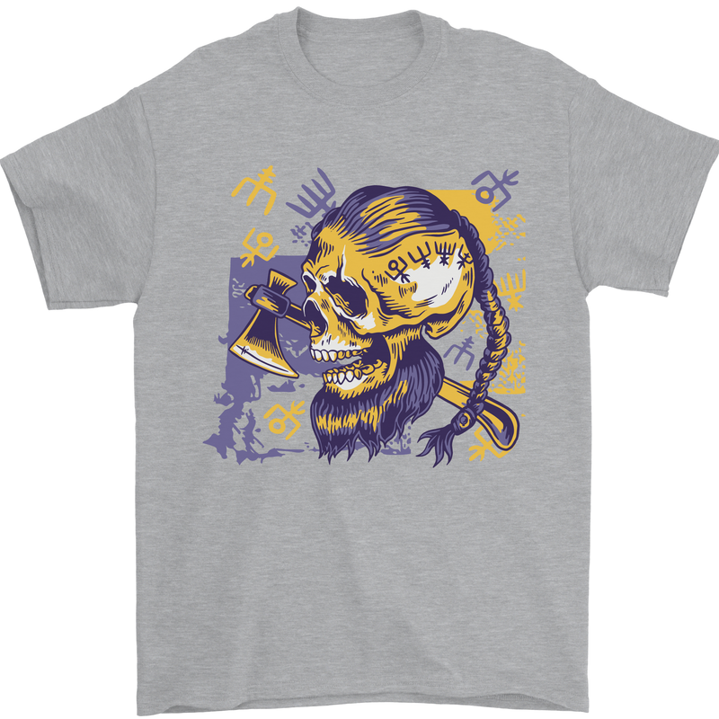 Viking Symbols Skull Mens T-Shirt 100% Cotton Sports Grey