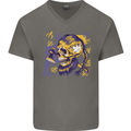 Viking Symbols Skull Mens V-Neck Cotton T-Shirt Charcoal