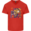Viking Symbols Skull Mens V-Neck Cotton T-Shirt Red