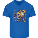 Viking Symbols Skull Mens V-Neck Cotton T-Shirt Royal Blue