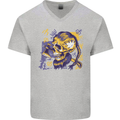 Viking Symbols Skull Mens V-Neck Cotton T-Shirt Sports Grey