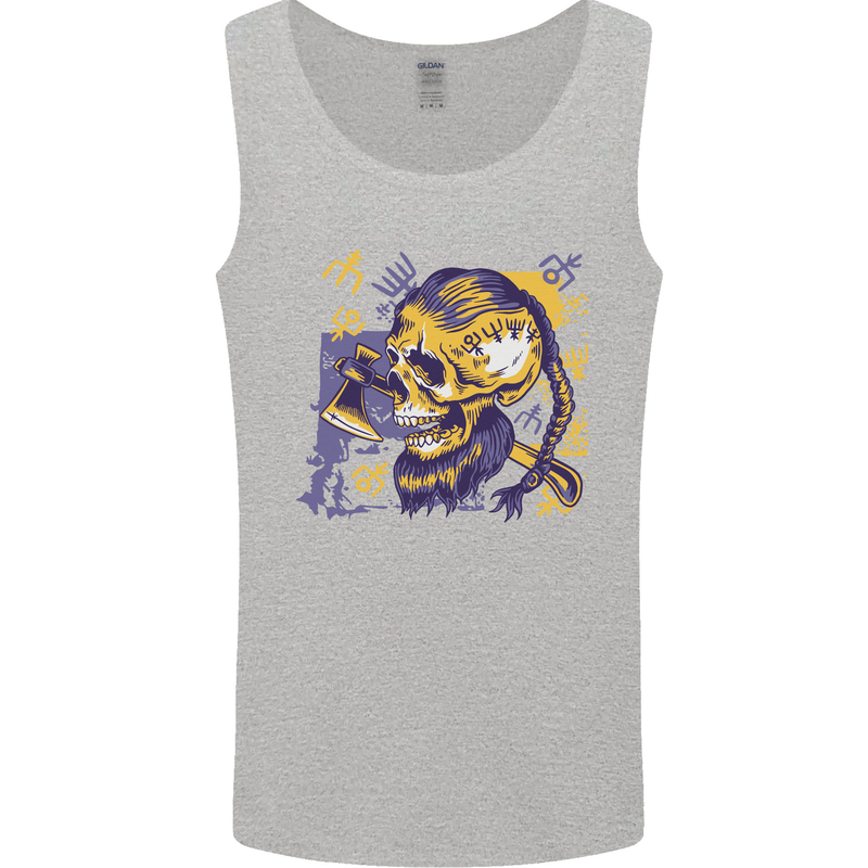 Viking Symbols Skull Mens Vest Tank Top Sports Grey