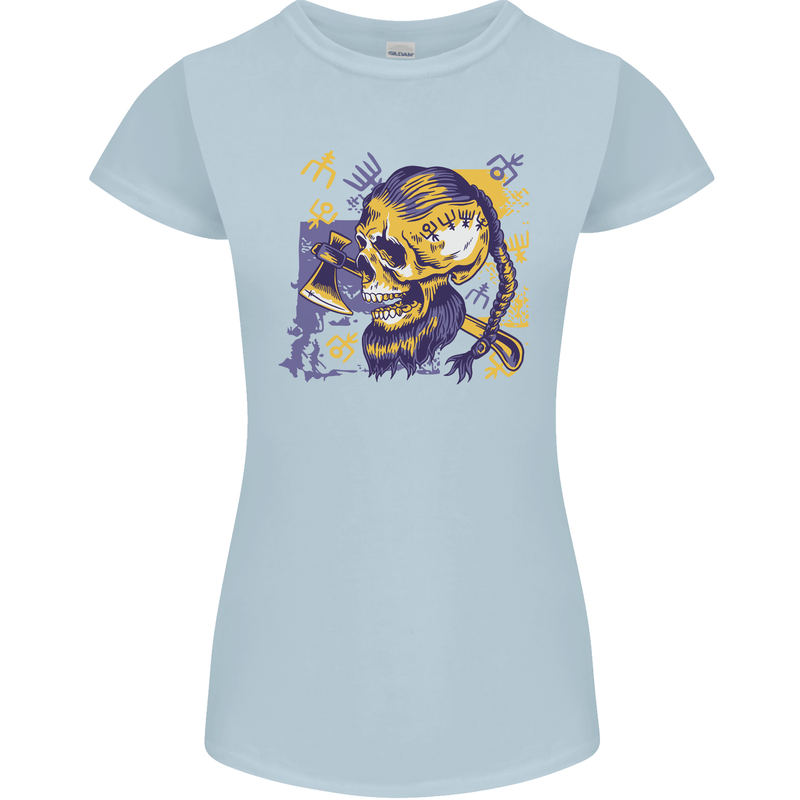 Viking Symbols Skull Womens Petite Cut T-Shirt Light Blue