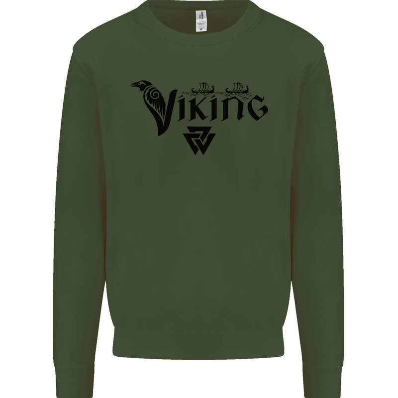 Viking Thor Odin Valhalla Norse Mythology Kids Sweatshirt Jumper Forest Green