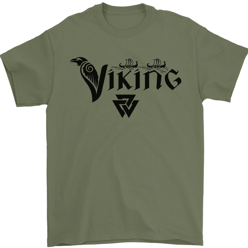 Viking Thor Odin Valhalla Norse Mythology Mens T-Shirt Cotton Gildan Military Green