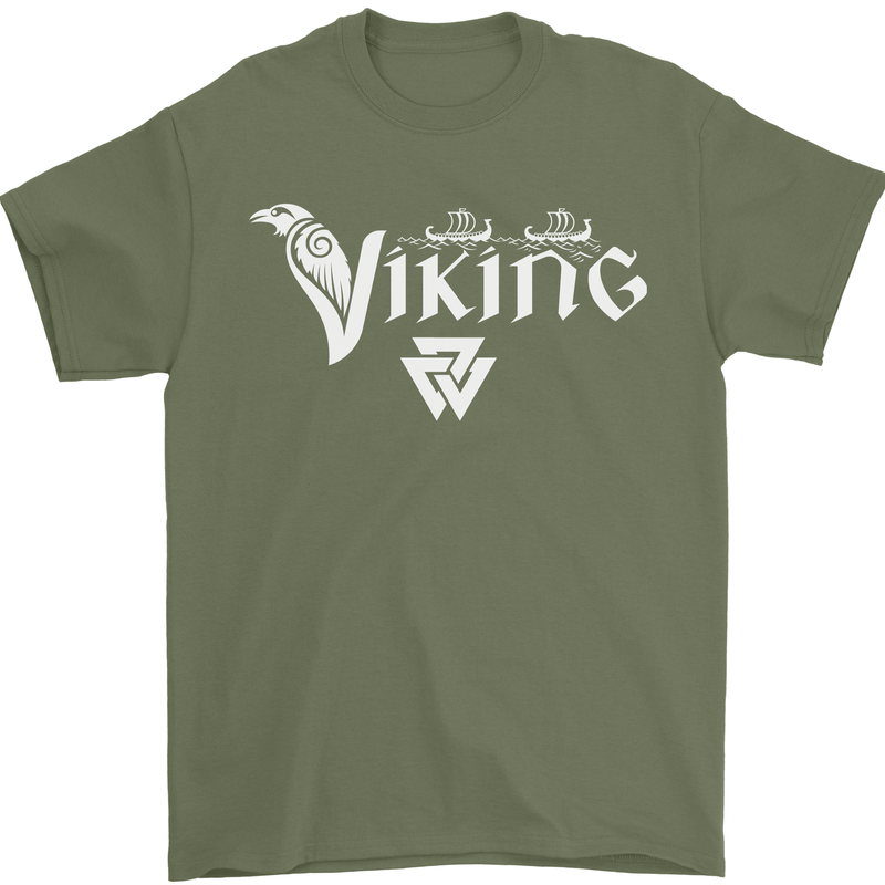 Viking Thor Odin Valhalla Norse Mythology Mens T-Shirt Cotton Gildan Military Green