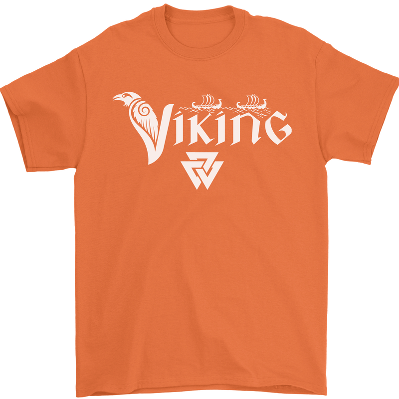 Viking Thor Odin Valhalla Norse Mythology Mens T-Shirt Cotton Gildan Orange