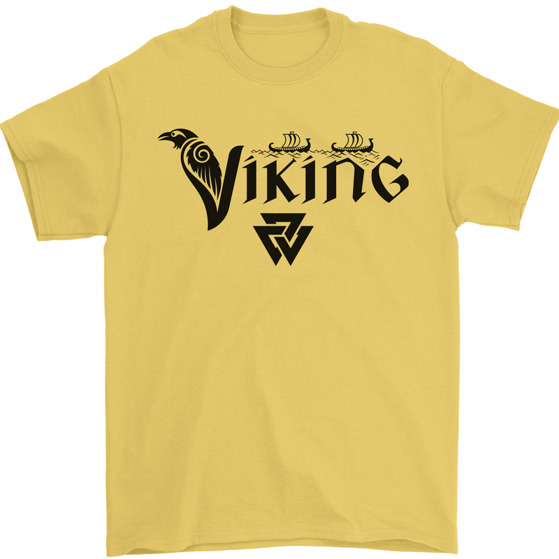 Viking Thor Odin Valhalla Norse Mythology Mens T-Shirt Cotton Gildan Yellow