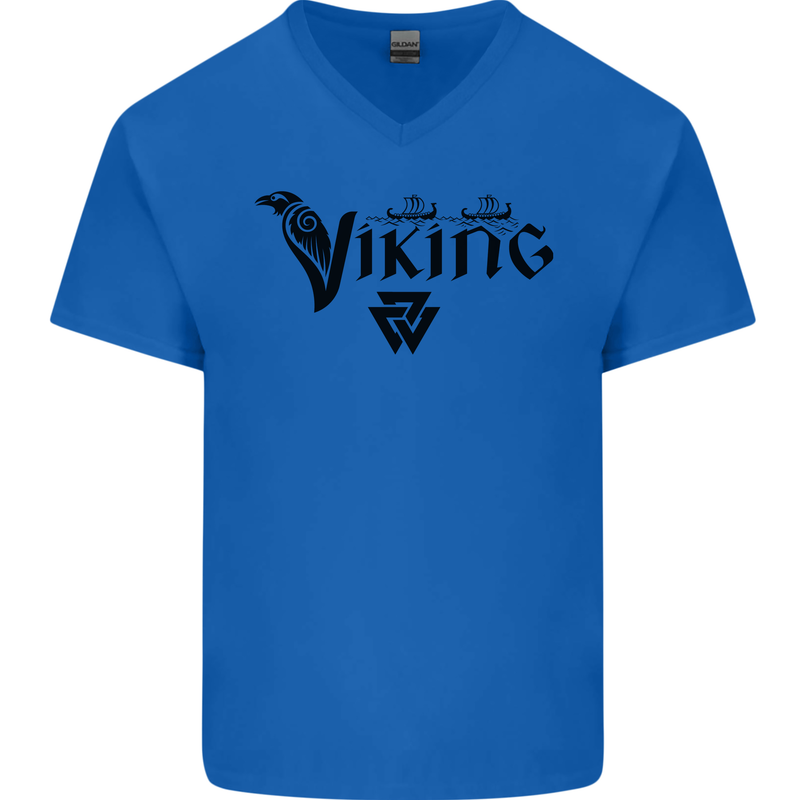 Viking Thor Odin Valhalla Norse Mythology Mens V-Neck Cotton T-Shirt Royal Blue