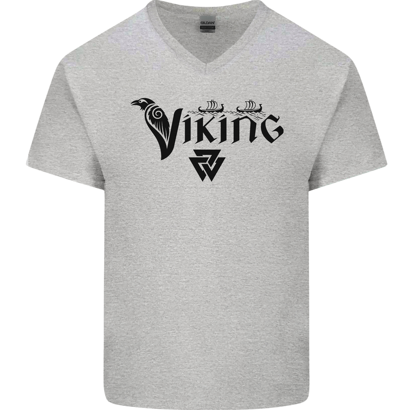 Viking Thor Odin Valhalla Norse Mythology Mens V-Neck Cotton T-Shirt Sports Grey