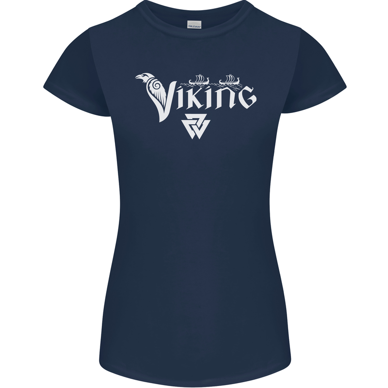 Viking Thor Odin Valhalla Norse Mythology Womens Petite Cut T-Shirt Navy Blue