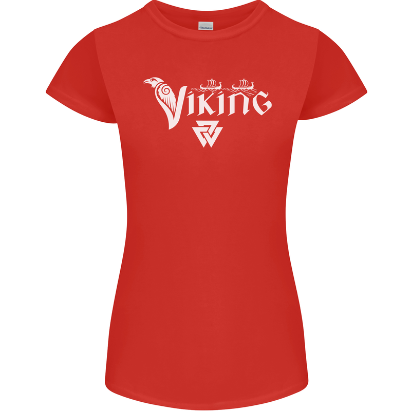 Viking Thor Odin Valhalla Norse Mythology Womens Petite Cut T-Shirt Red