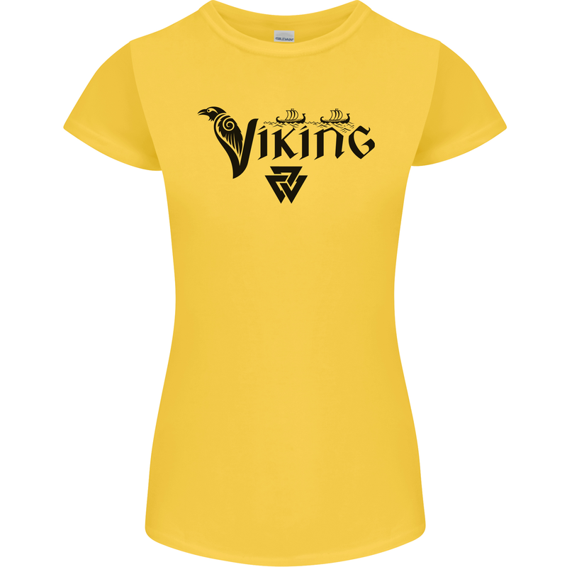 Viking Thor Odin Valhalla Norse Mythology Womens Petite Cut T-Shirt Yellow