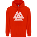 Viking Valknut Symbol  Norse Mythology Thor Childrens Kids Hoodie Bright Red