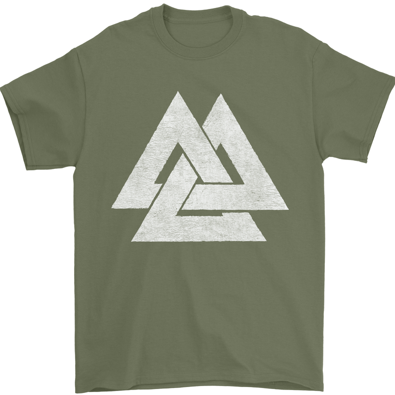 Viking Valknut Symbol  Norse Mythology Thor Mens T-Shirt Cotton Gildan Military Green