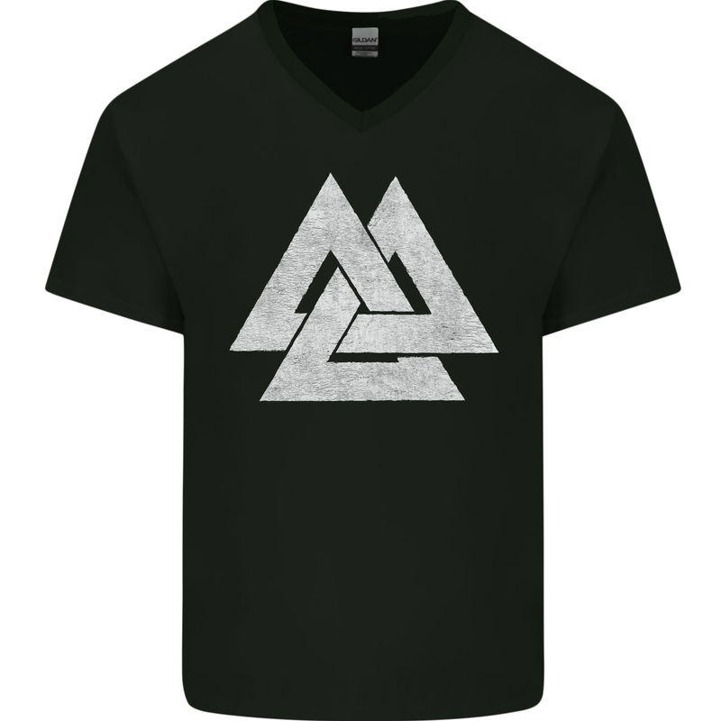 Viking Valknut Symbol  Norse Mythology Thor Mens V-Neck Cotton T-Shirt Black